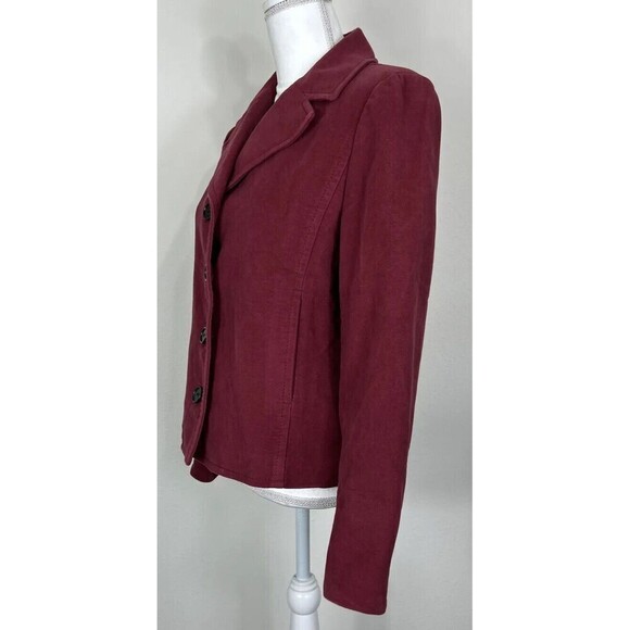 Ann Taylor Red Burgundy Cotton Button Down Blazer Jacket Size 0 - Picture 10 of 12